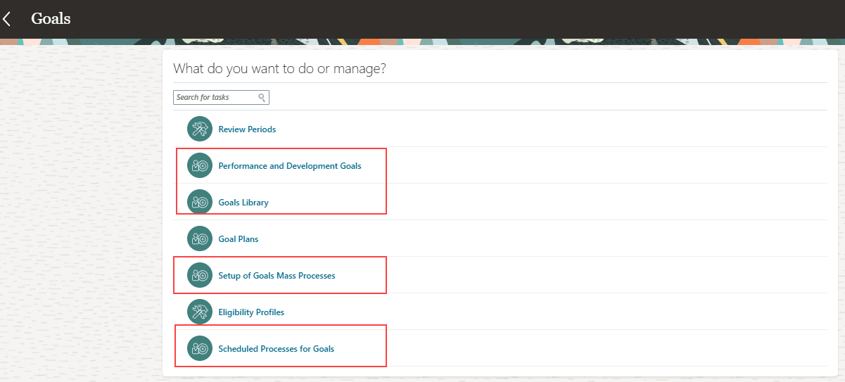 Combined goal tasks highlighted on Admin's Goals page