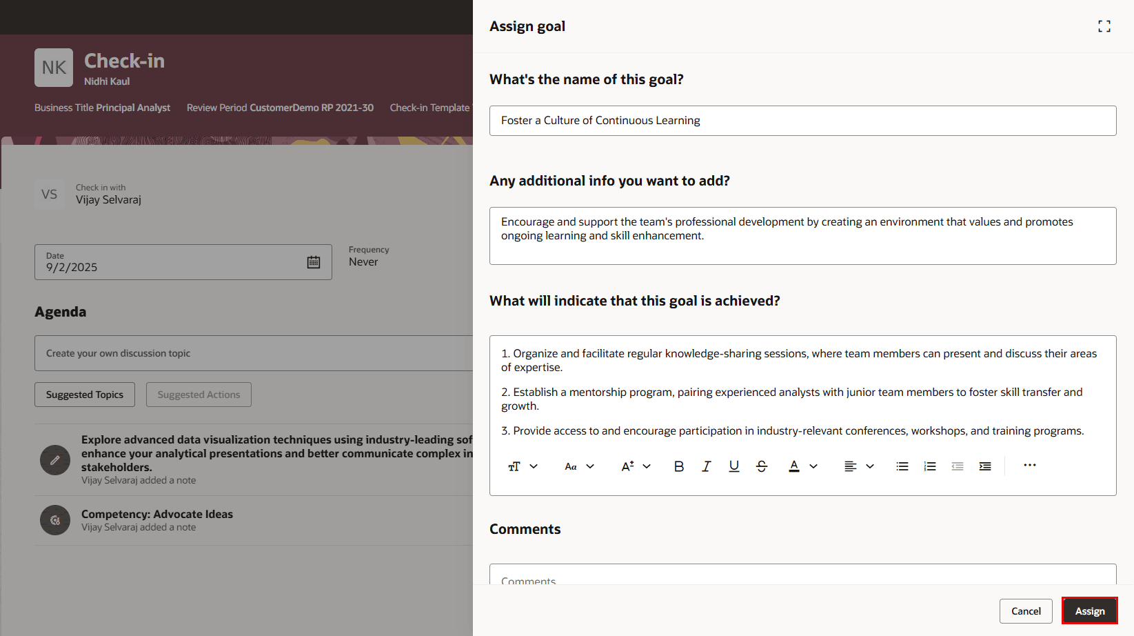 Manager Assigning Goal
