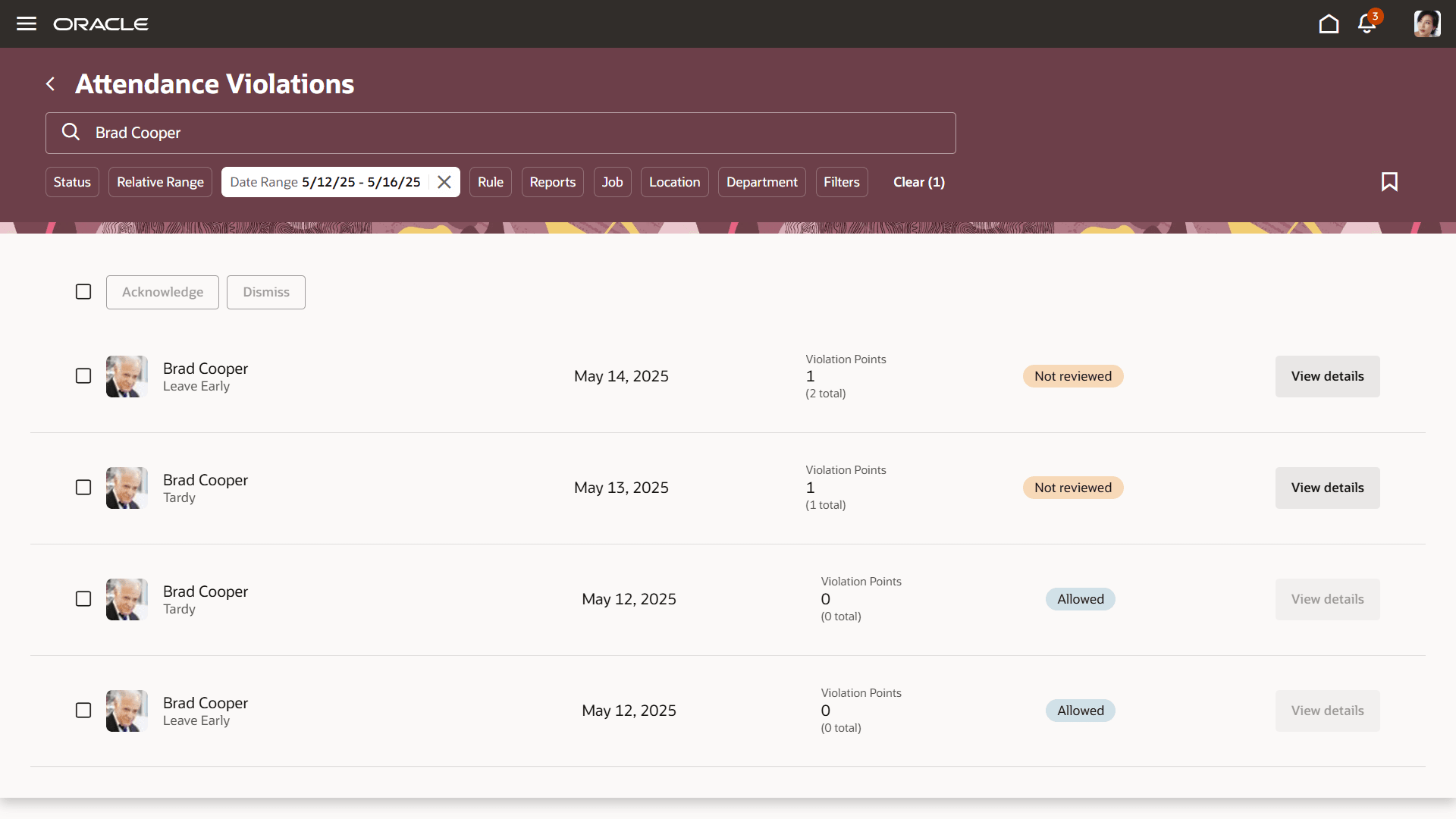 Attendance Violations Page