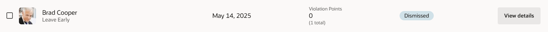Dismissed Violation Showing 0 Points