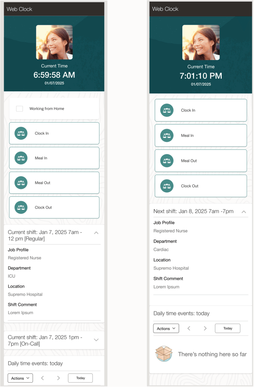 Web Clocks Showing Current and Next Shifts
