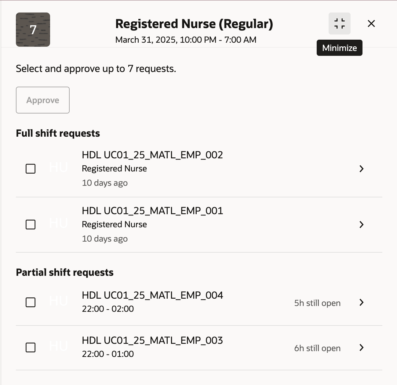 Drawer Where Schedulers Can View and Approve Full and Partial Shift Requests