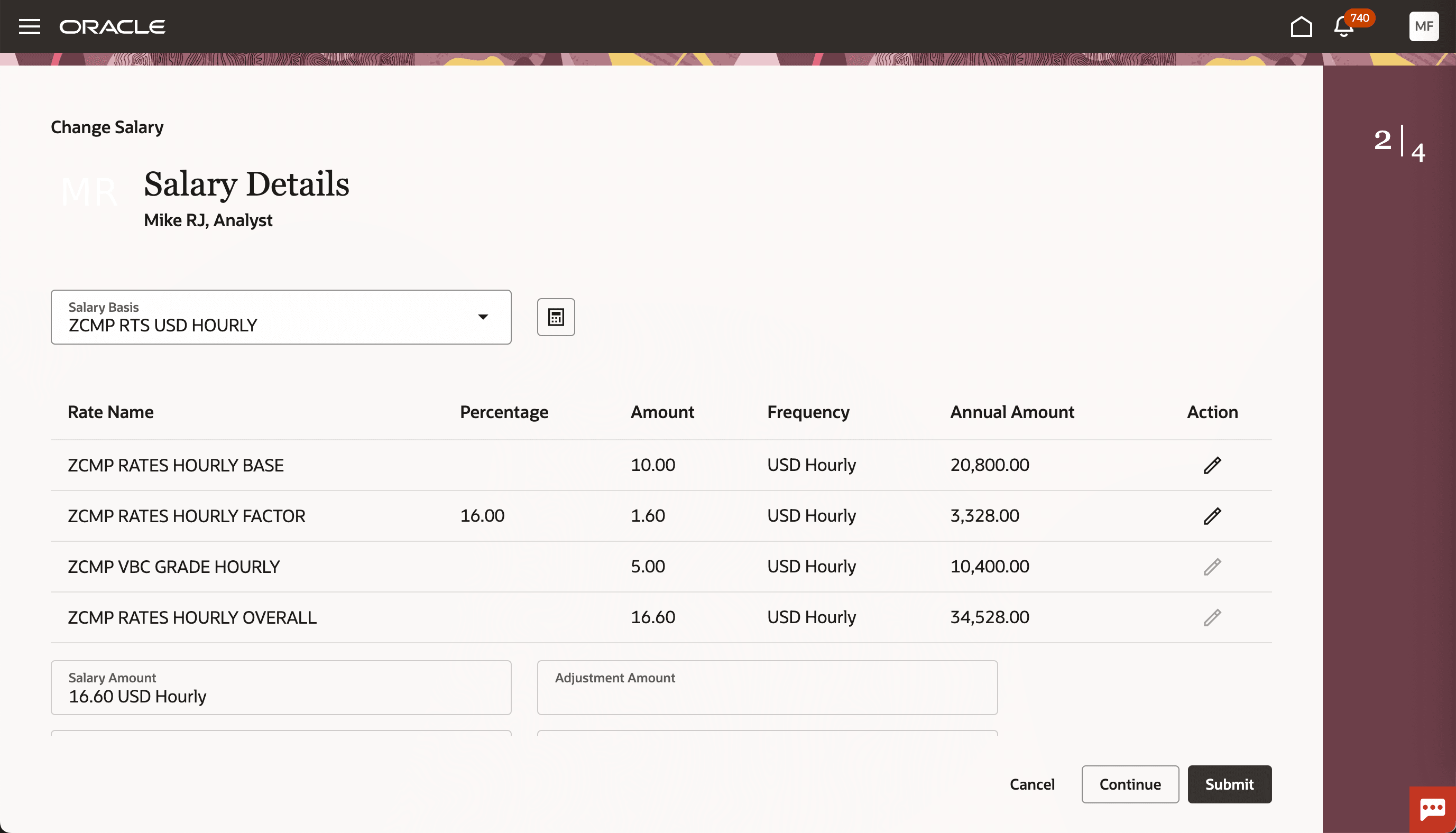 Default Columns for Rates-based Salary Type in Redwood Change Salary Page
