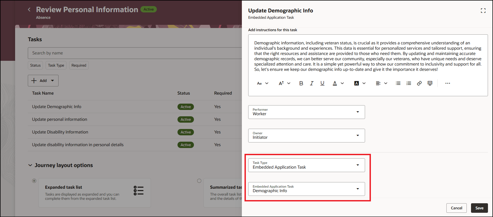 Demographic Info Embedded Application Task