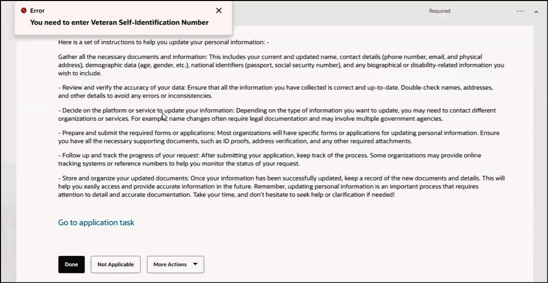Error Displayed in Task Based on Configured Rule
