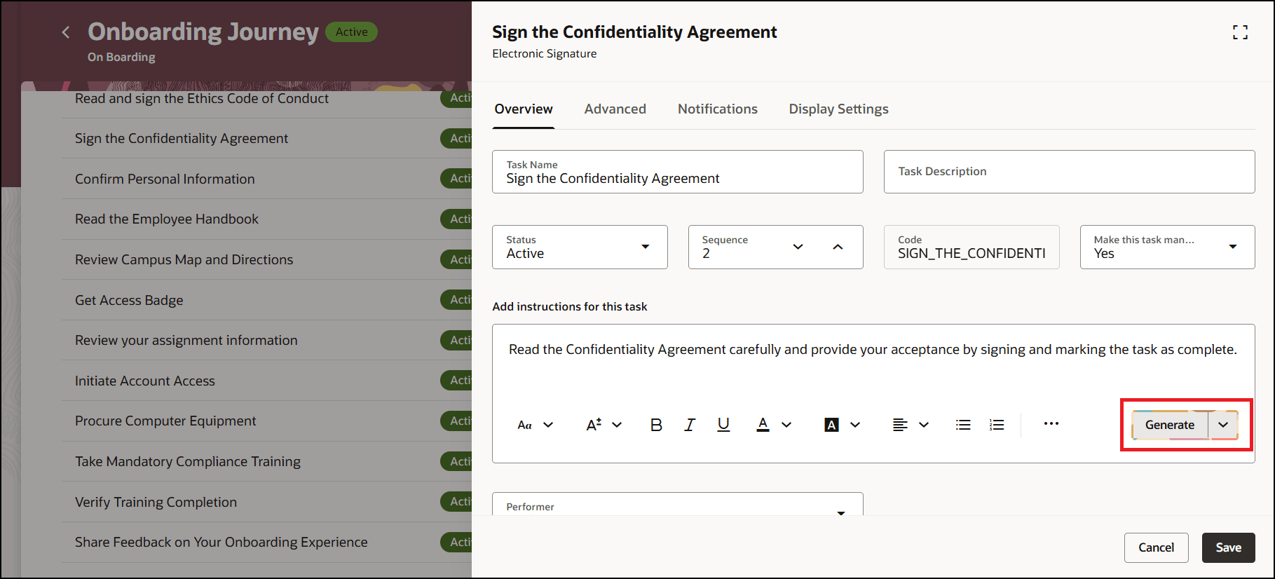 Create Task Instructions for Journey Task Using Gen AI