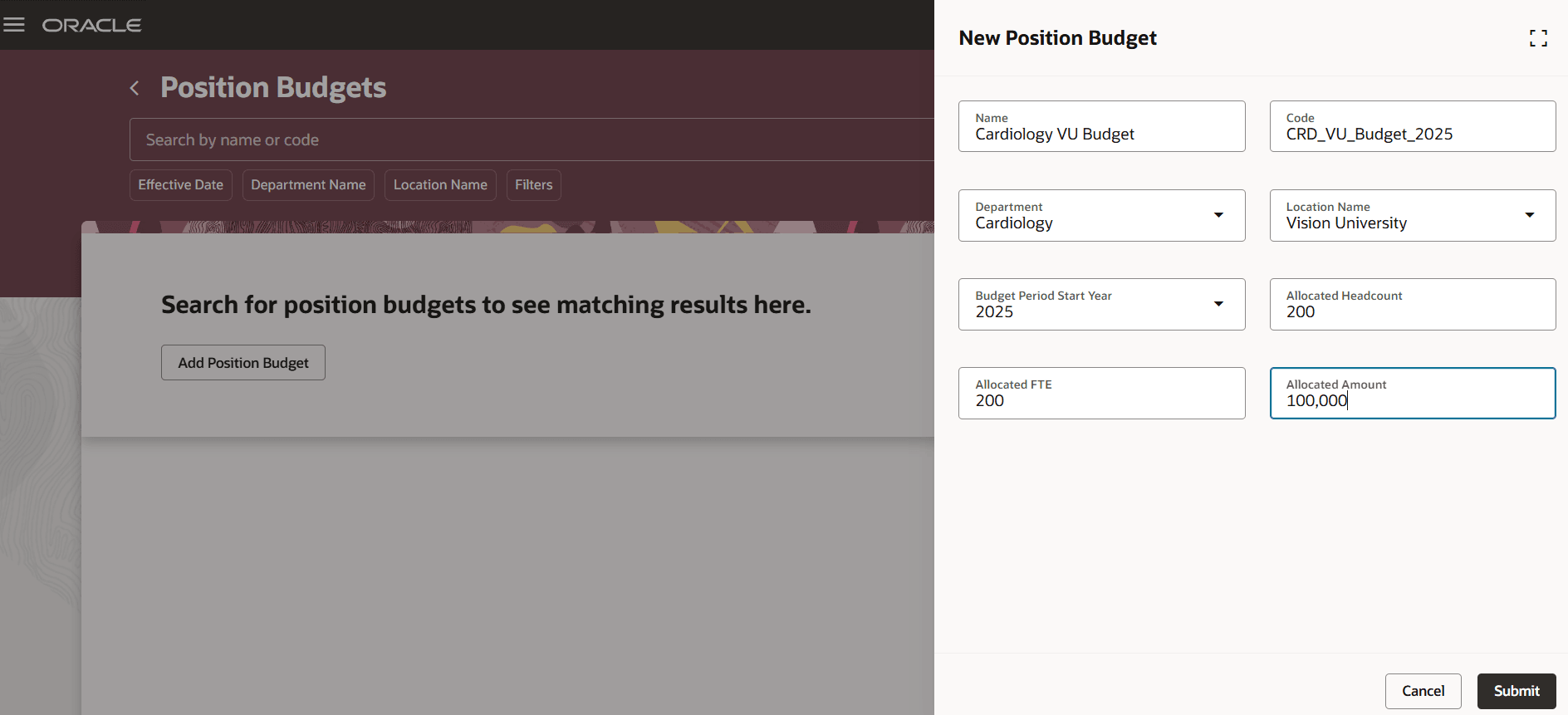 Create a position budget 