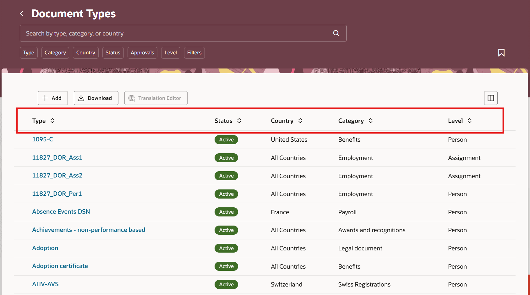 Preferences Retained Upon Returning to the Document Types Page