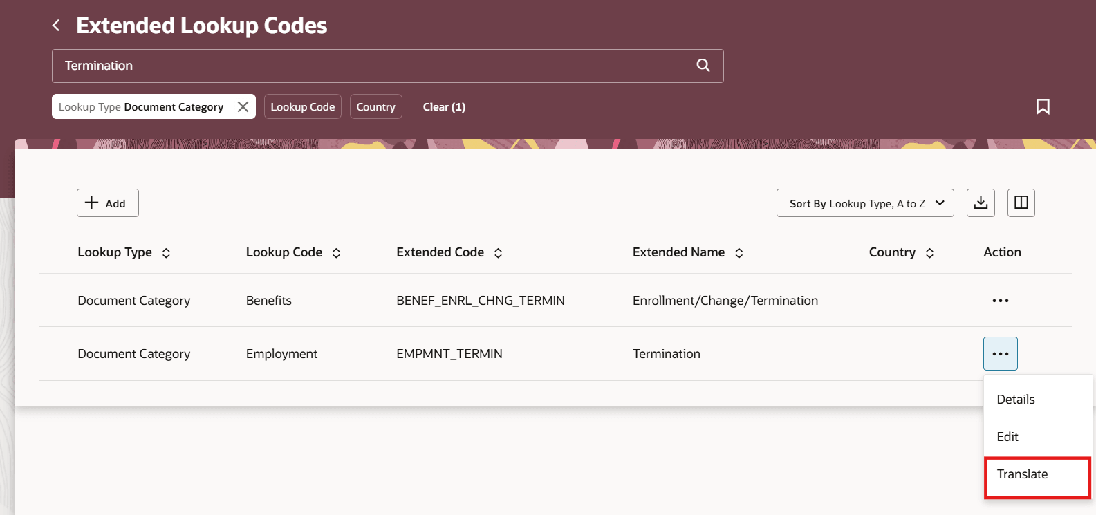 Translate on Redwood Extended Lookup Codes Page