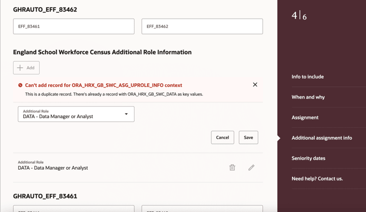 Multiple row EFF validation