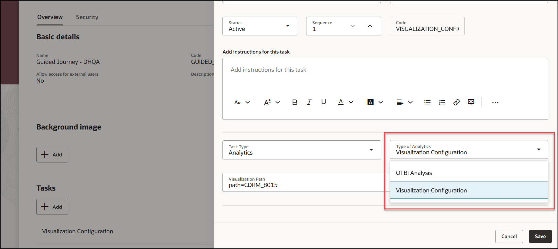 Visualization Configuration Analytics Type