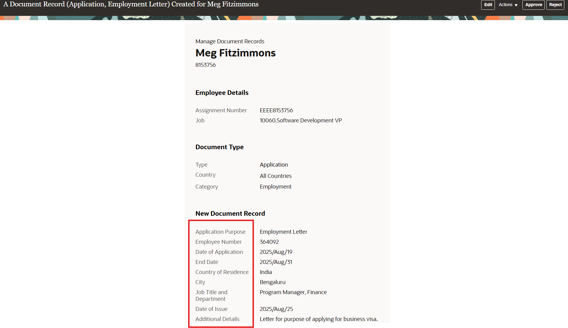 Configured User-Defined Labels on Document Record Submitted for Approval