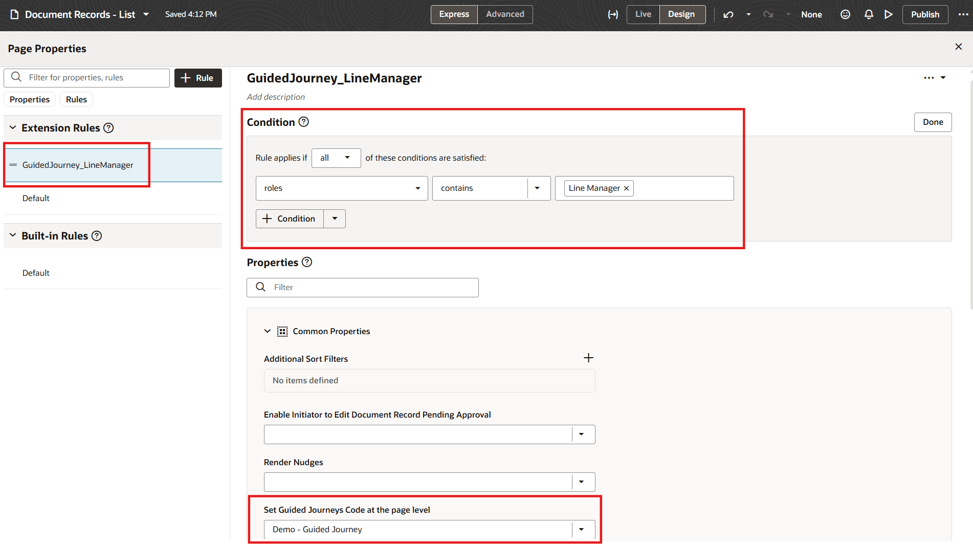 Configuring Role Condition for Displaying Guided Journeys