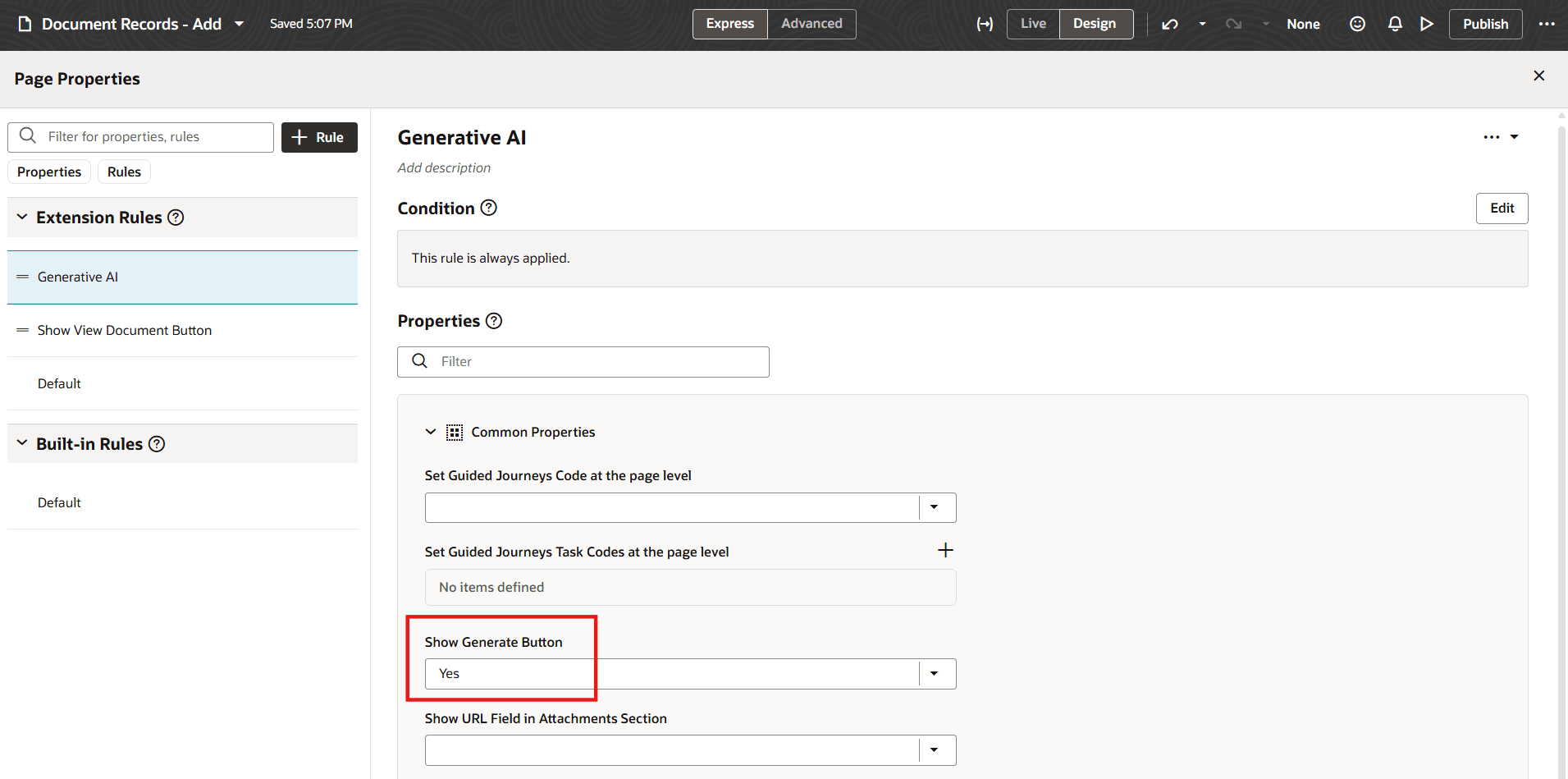 Enabling Show Generate Button Page Property in VB Studio