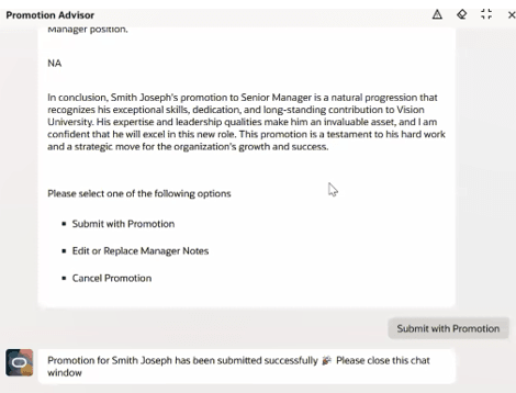 Confirmation message showing that the promotion has been submitted for approval