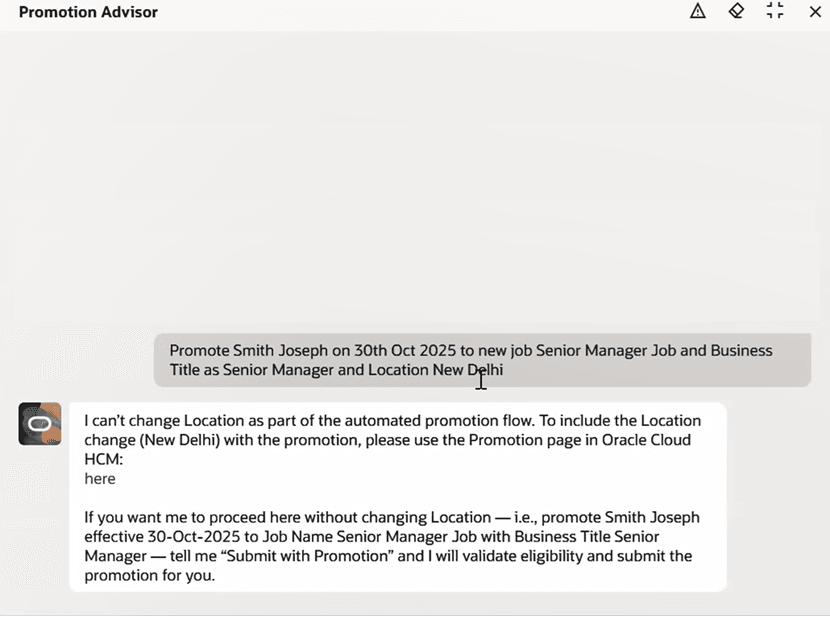 Deep link provided for completing promotion in the Redwood Promote UI.