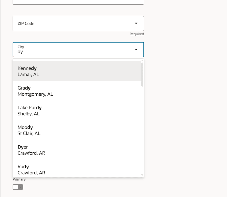 City attribute without blind query requires user to enter some characters.