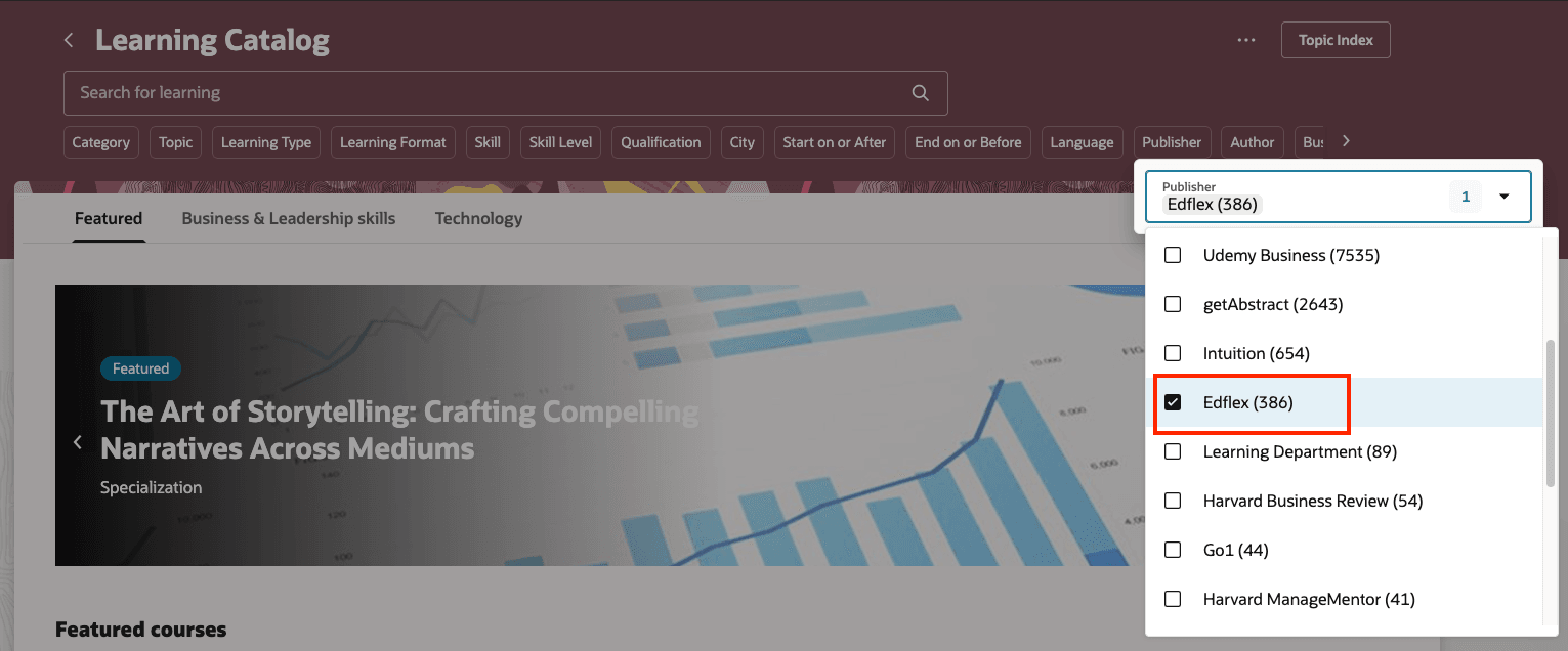 Searching the Learning Catalog by Publisher