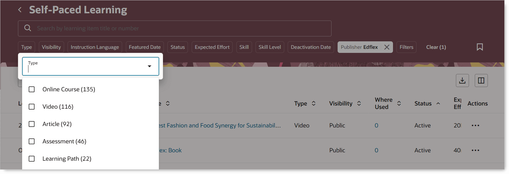 Self-Paced Learning Page with Learning Filtered by Publisher