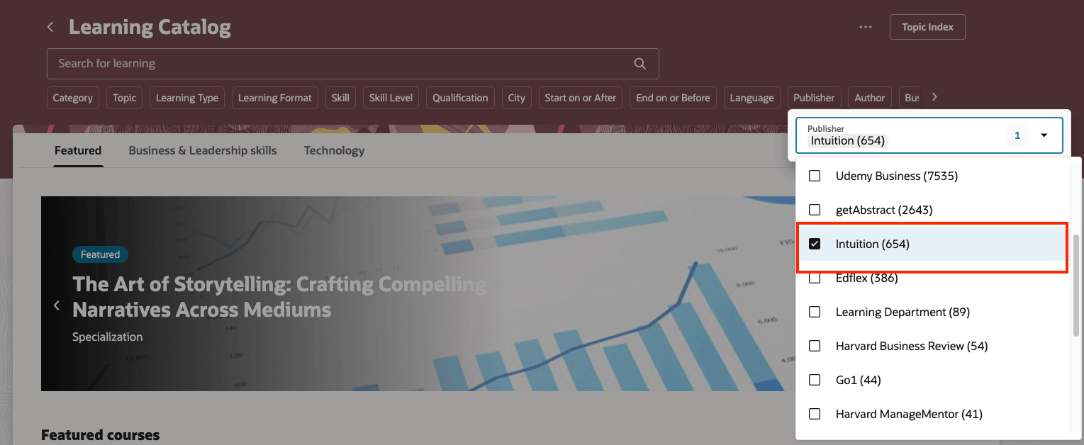 Searching the Learning Catalog by Publisher