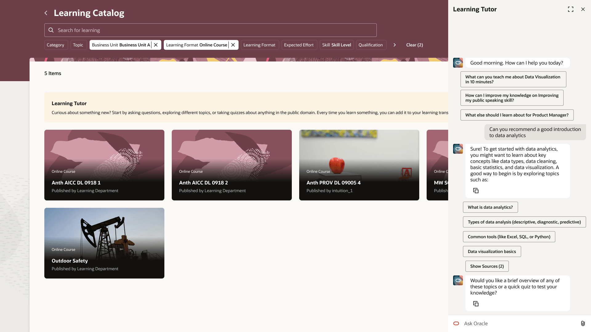 Learning Tutor Chat Interface