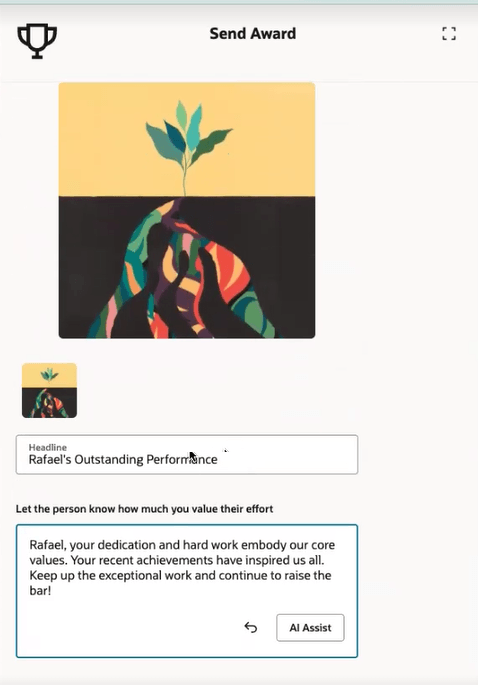 Generative AI Message Composition Assistance for Awards. 