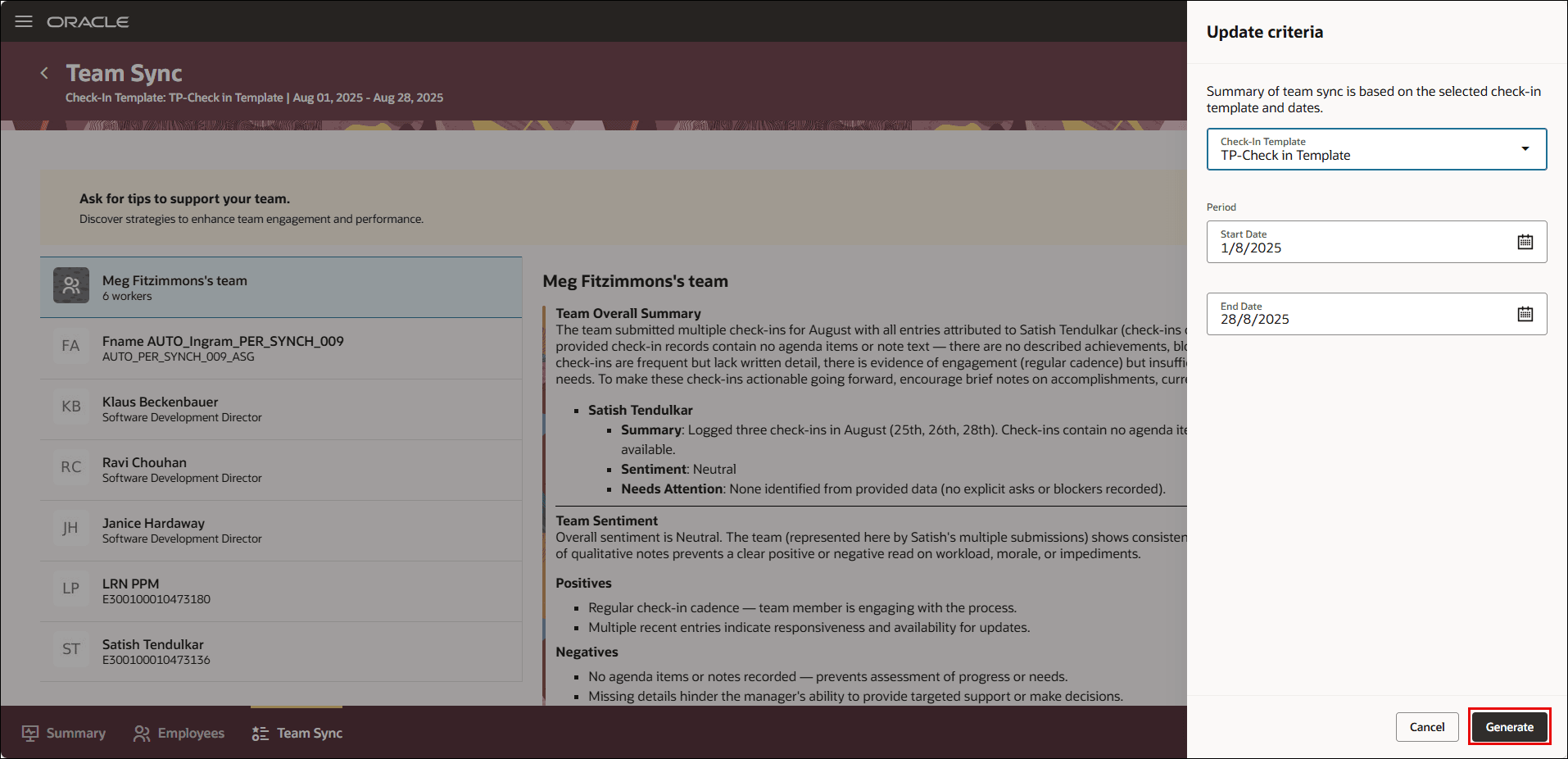Team Sync Update Criteria
