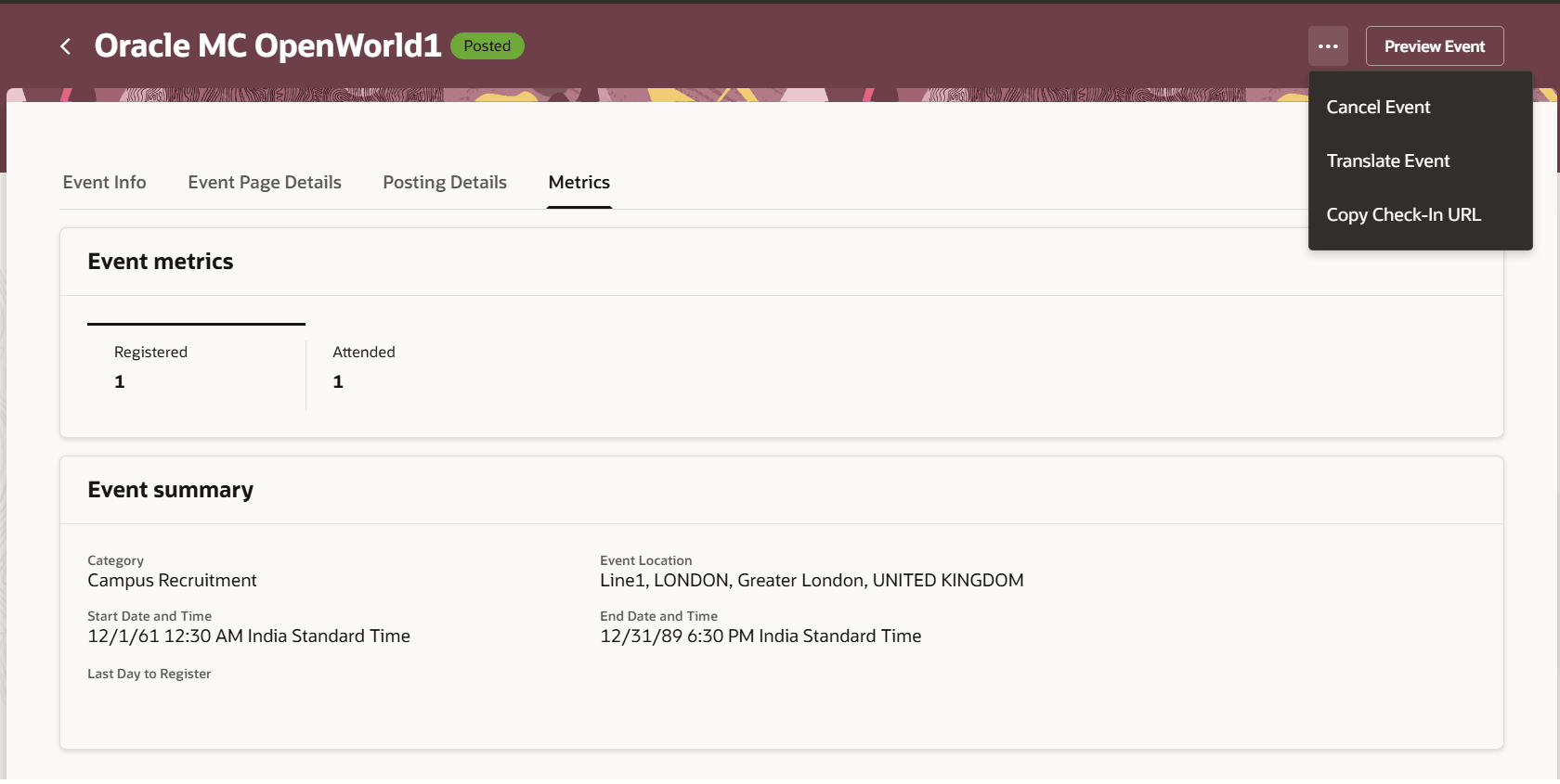 Event Actions Available in Redwood