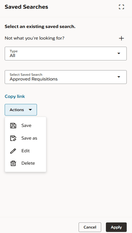 Actions on the Saved Search