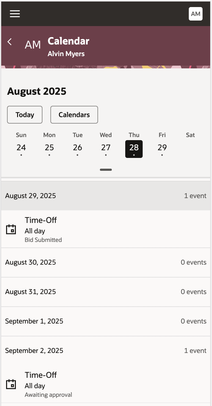Mobile Calendar Showing Extra Text with Absence Details