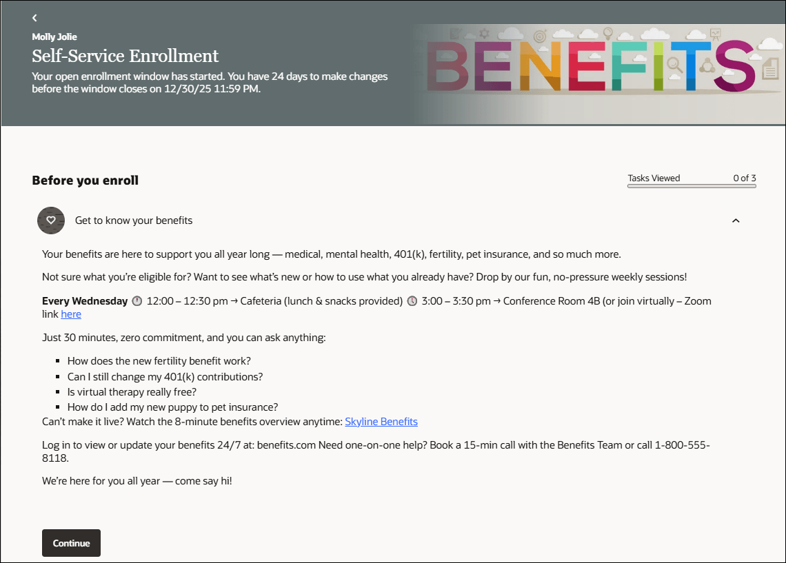 Self-Service Benefits Enrollment Journey Page