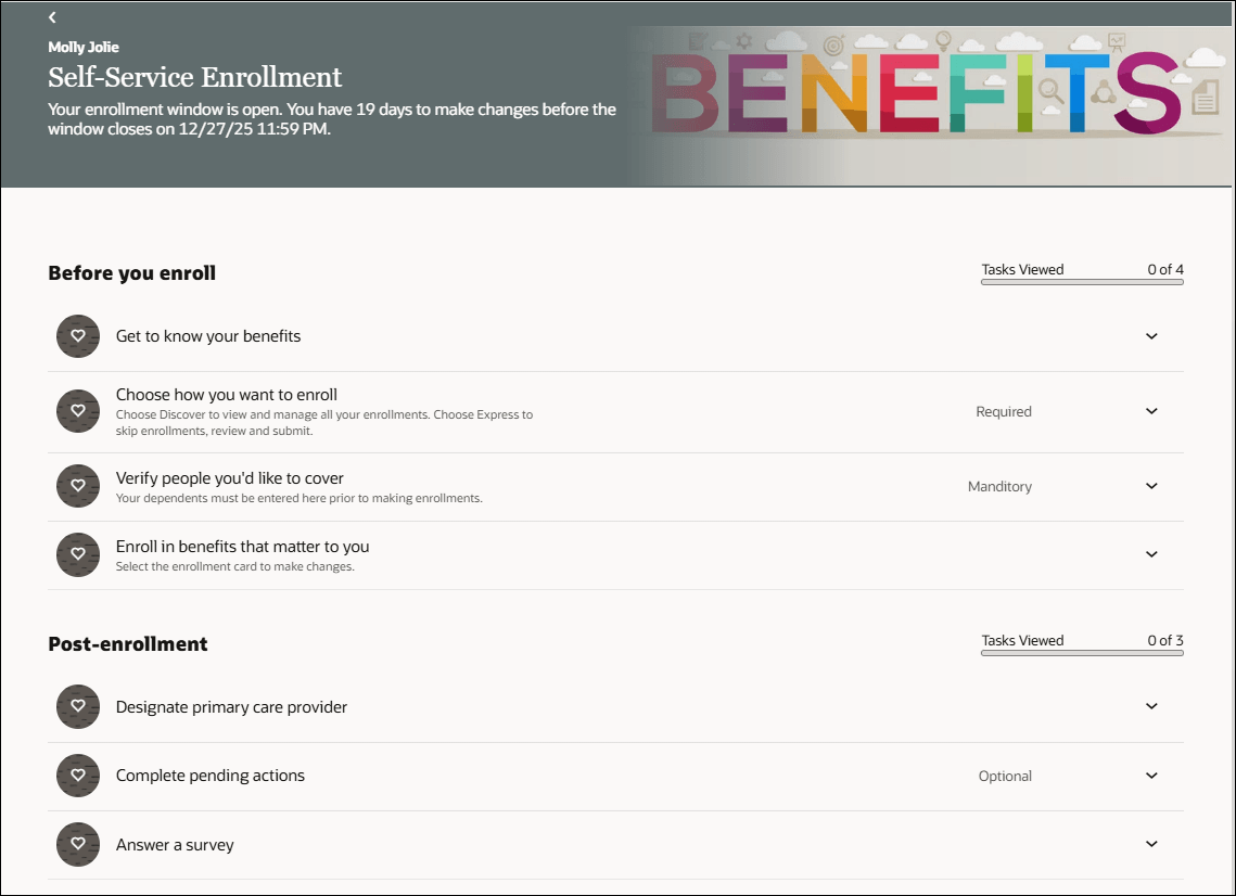 Self-Service Benefits Enrollment Journey Page