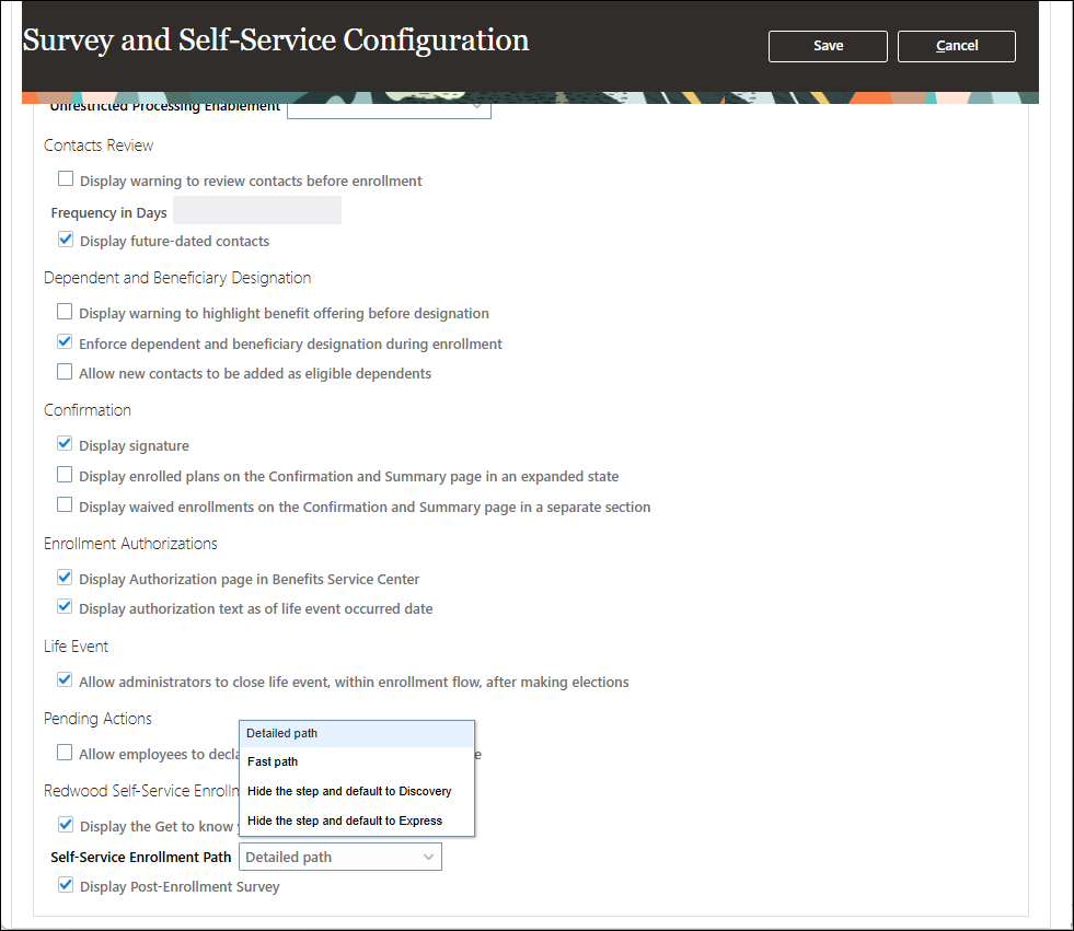 Self-Service Configuration Page