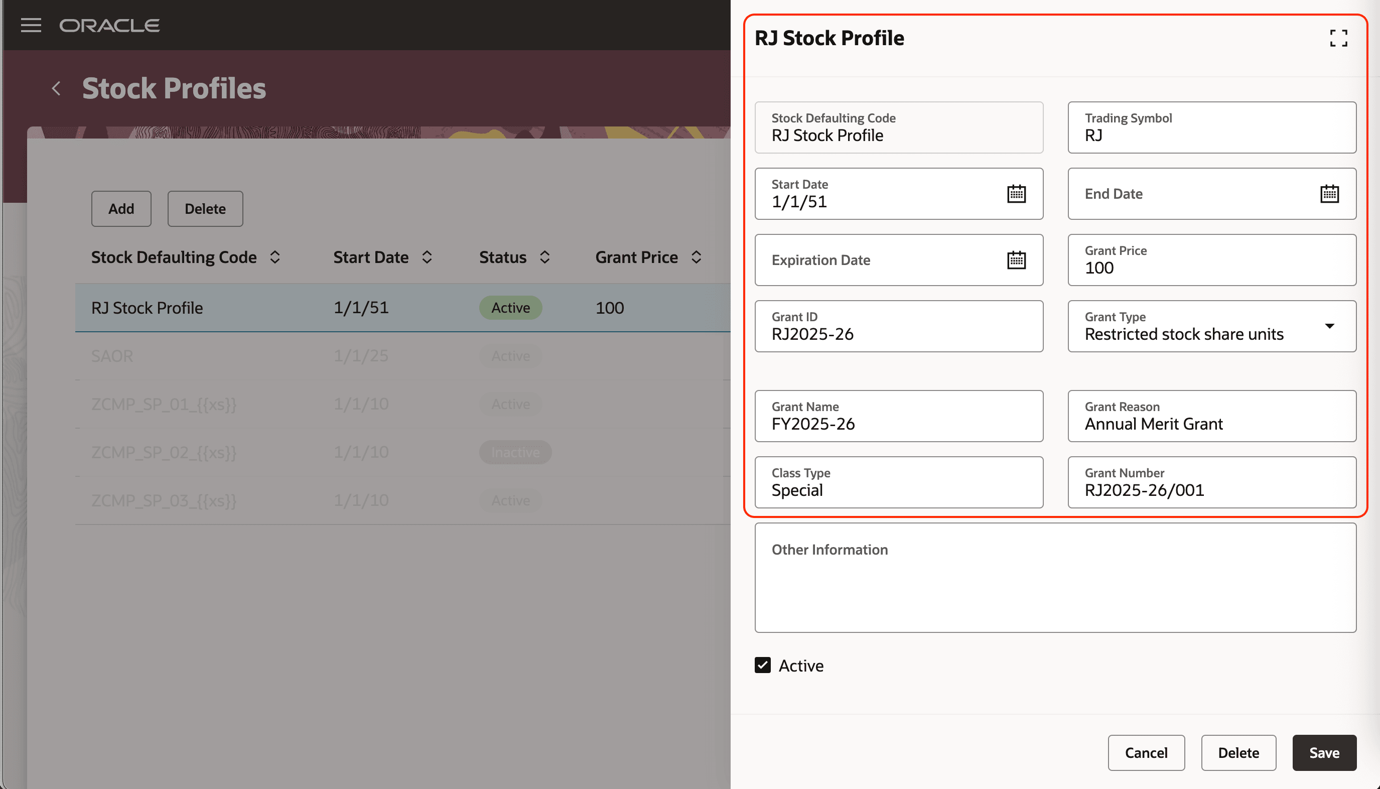 Stock Profile Details in a Stock Profile Drawer