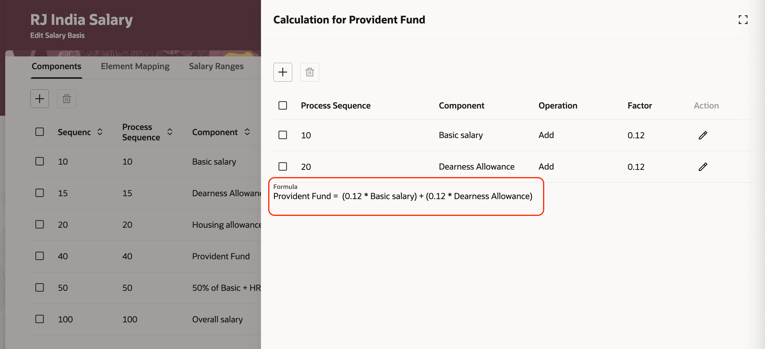 Provident Fund Simple Component Defined as 12% of (Basic Salary + Dearness Allowance)