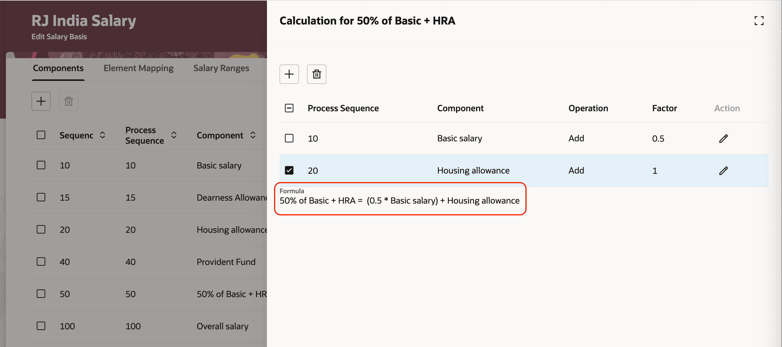 A Simple Component Defined as 50% of Basic Salary + 100% of Housing Allowance