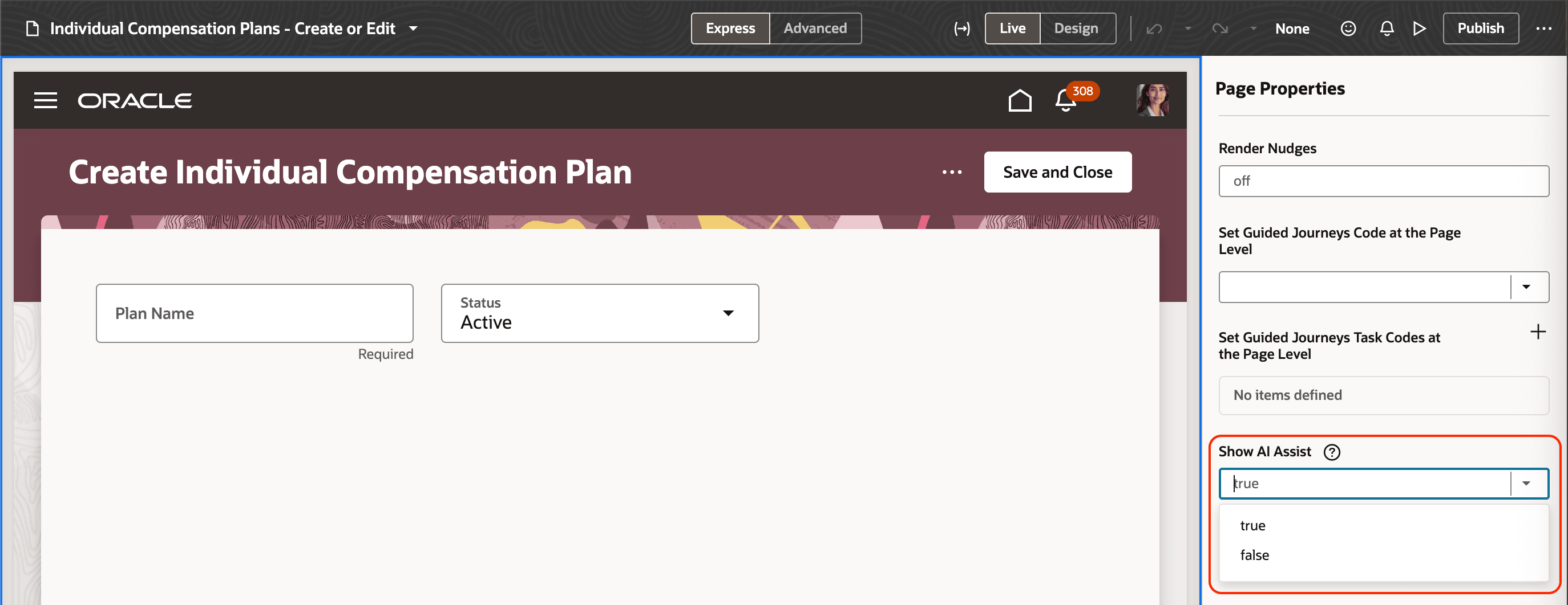 Show AI Assist Page Property and Values