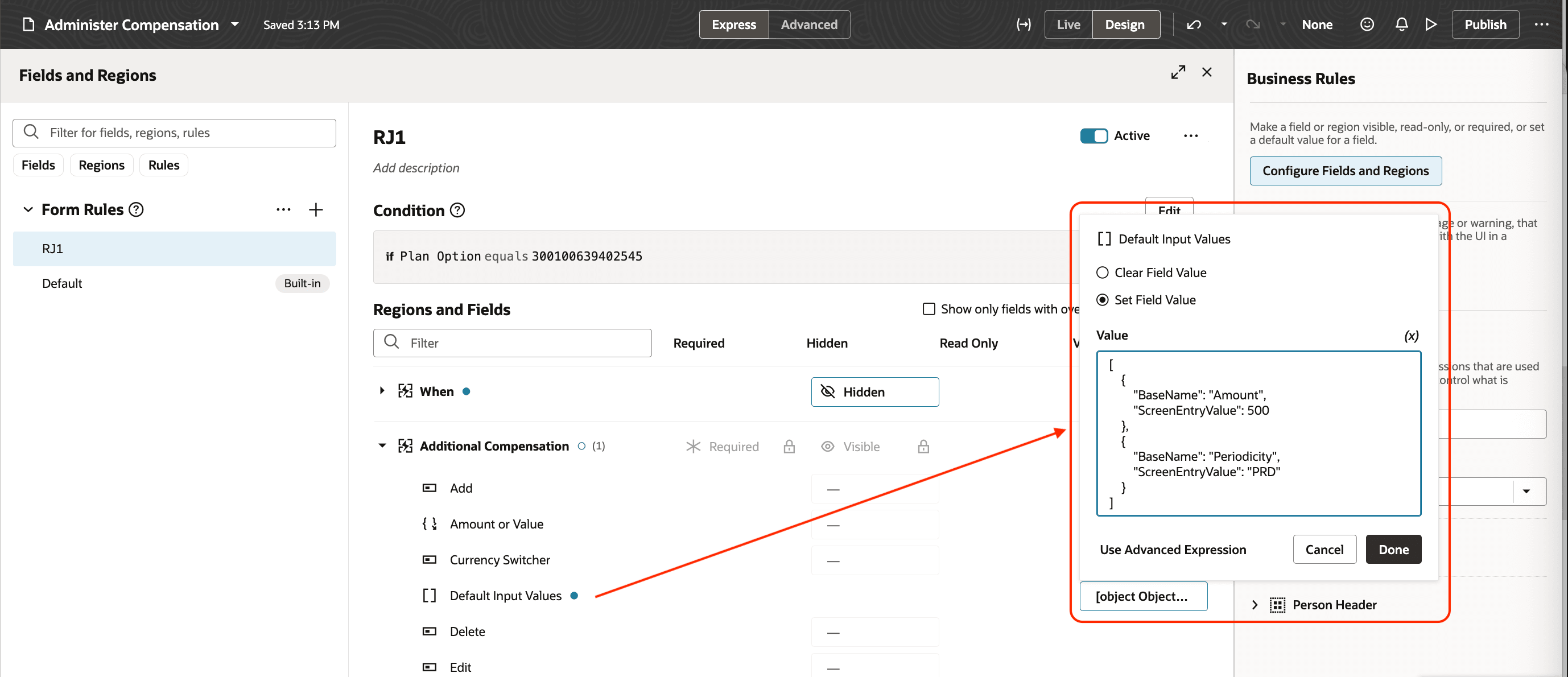 Assign the Array to Default Input Values