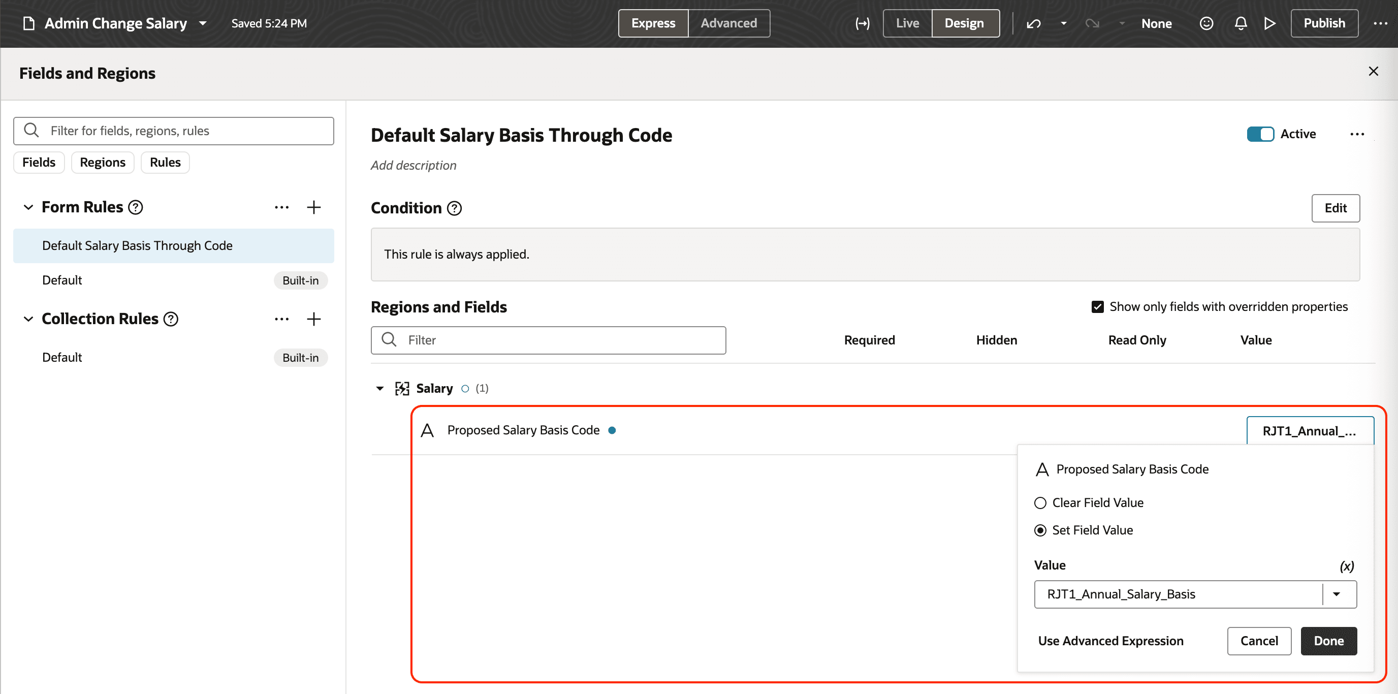 Default Salary Basis Through Code Page in Visual Builder Studio