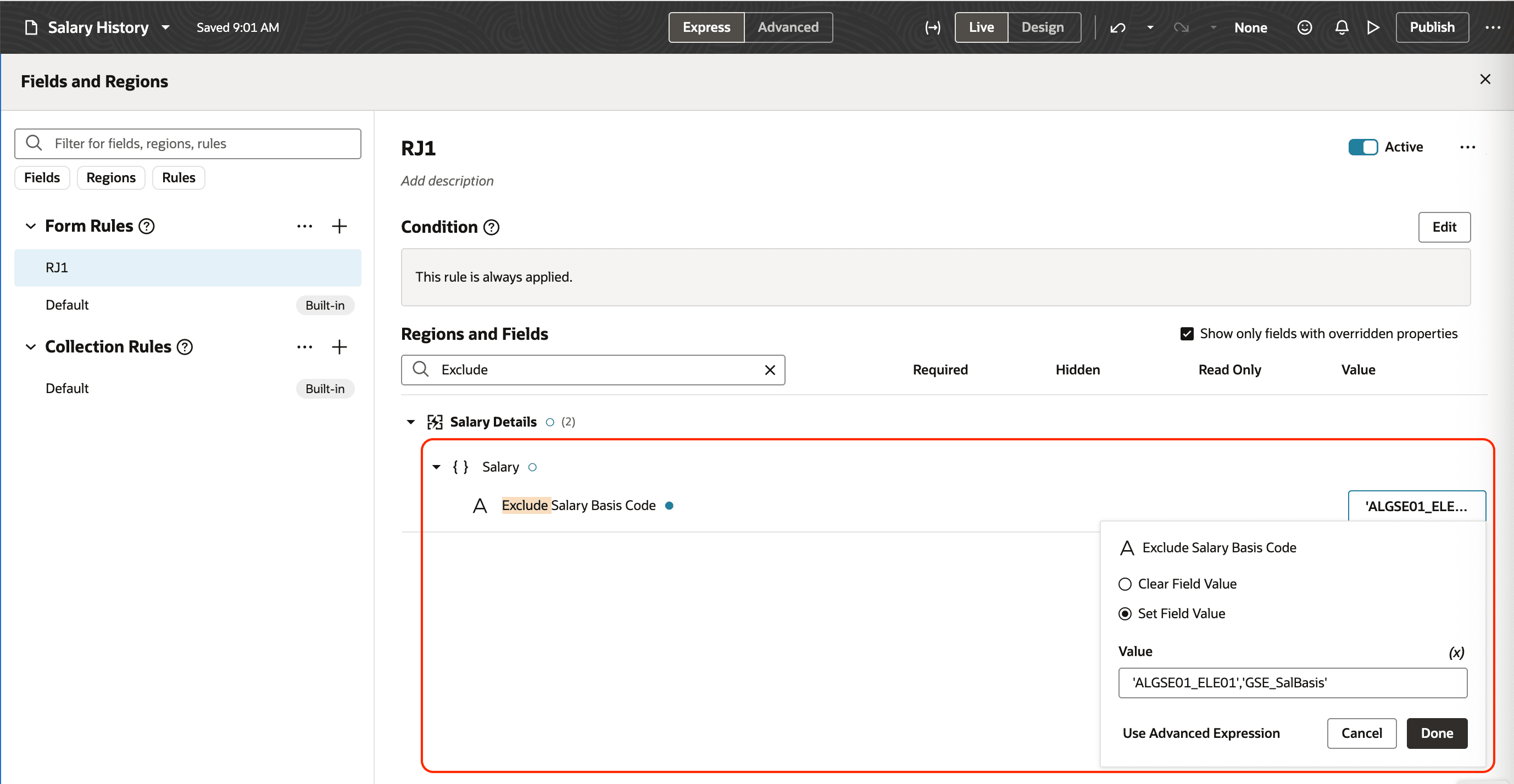 Visual Builder Studio Showing the New Exclude Certain Salary Basis Attribute