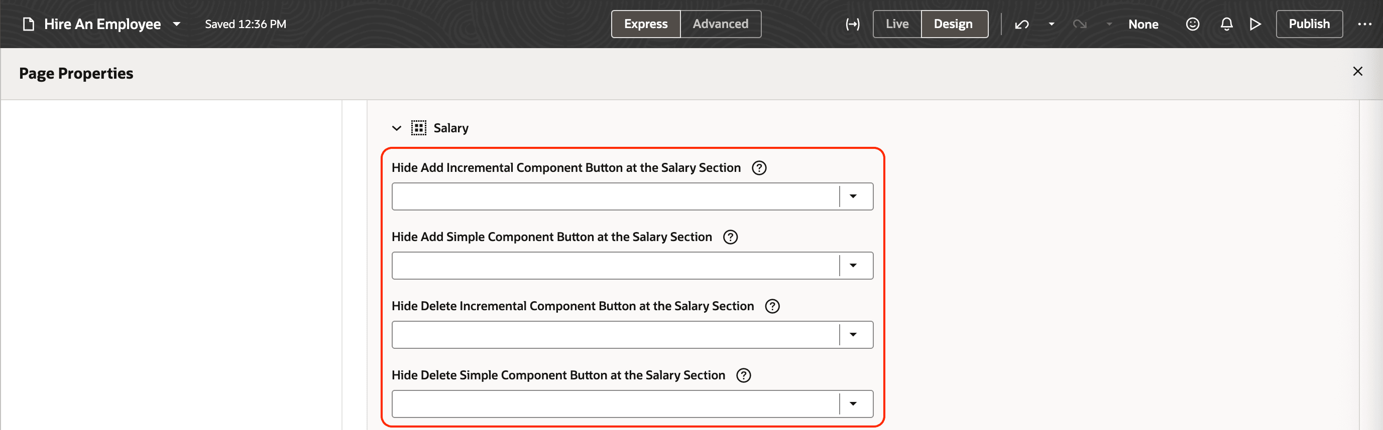 Visual Builder Studio Showing the Page Constants You Can Use to Hide Add and Delete Buttons for Incremental and Simple Components