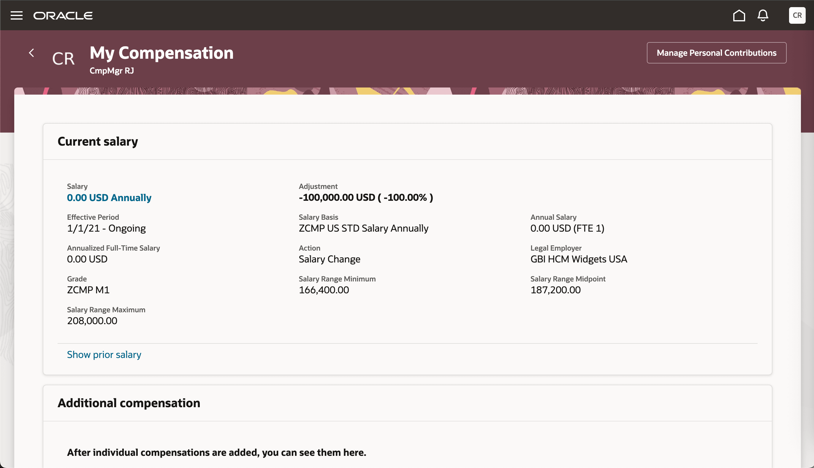 My Compensation Page Showing Default Behavior