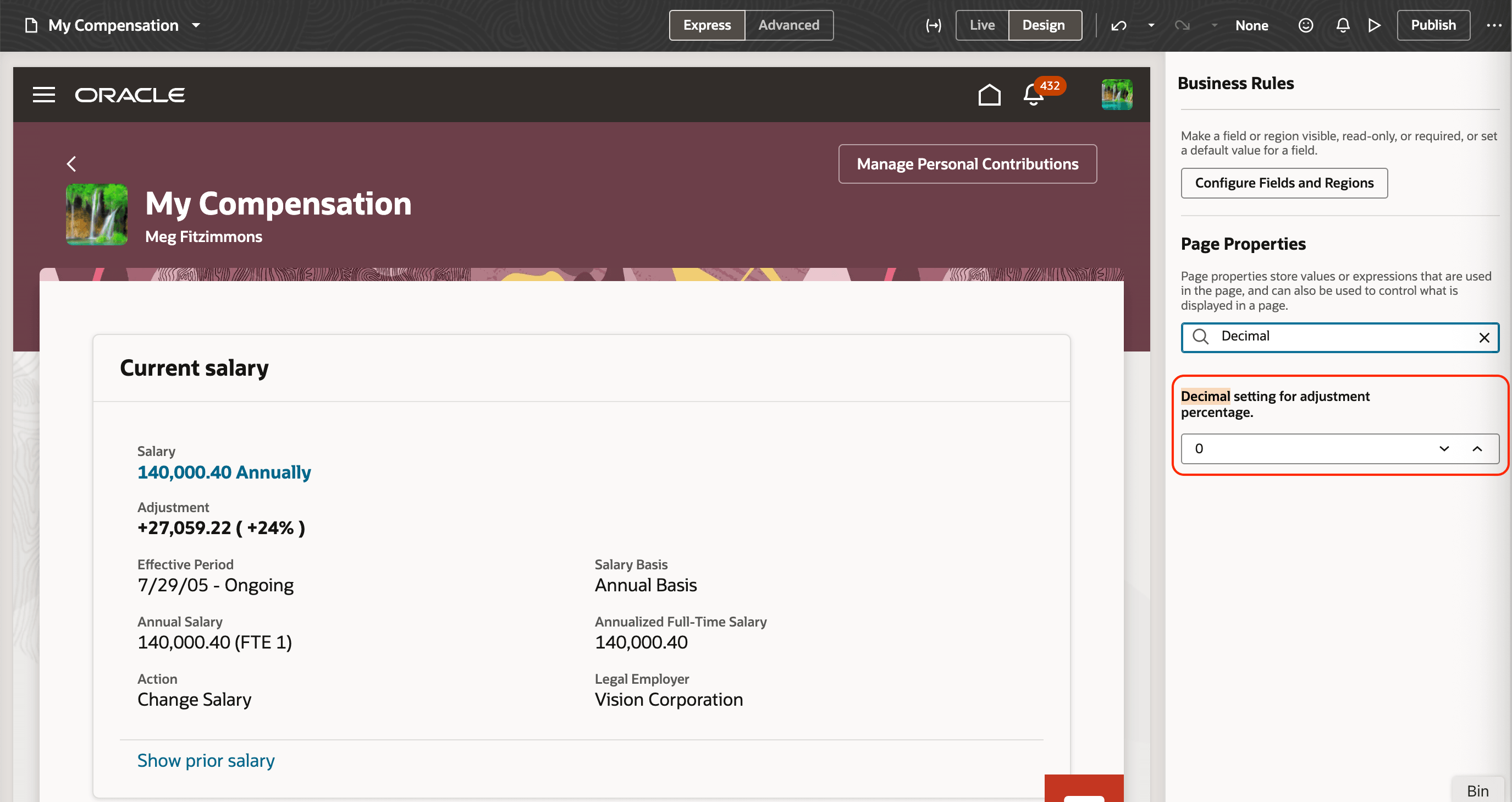 Define Decimal Setting for Adjustment Percentage