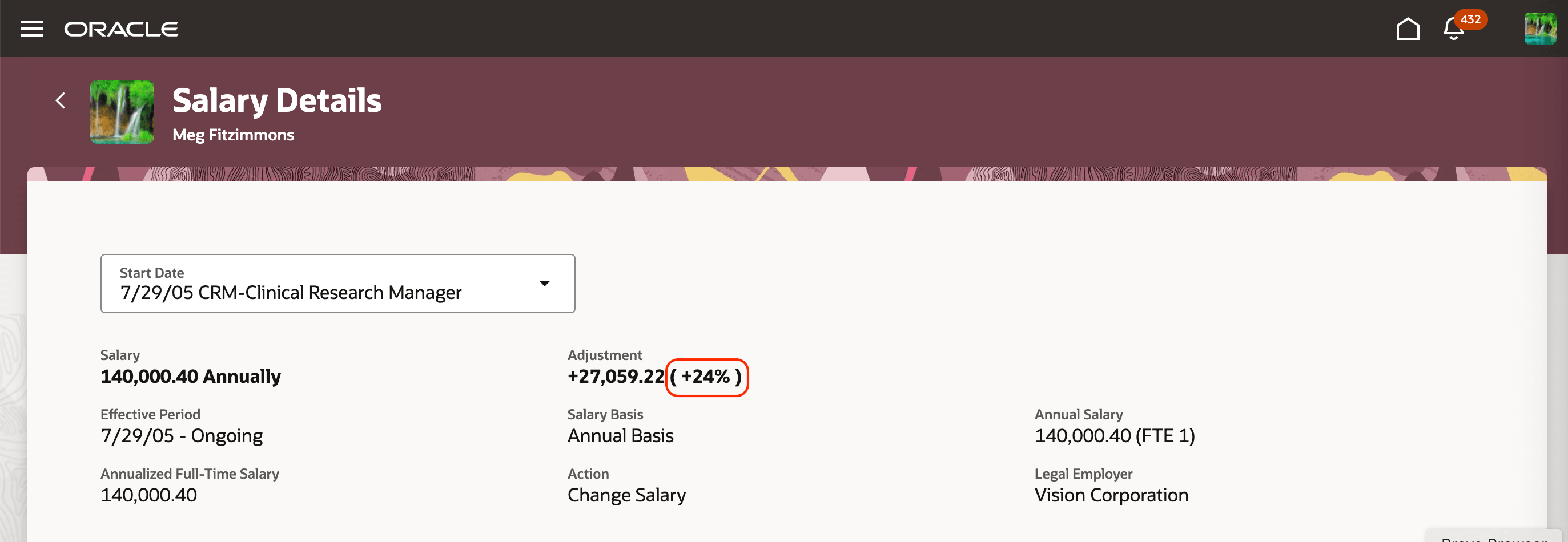 Salary Details Page Showing the Adjustment Percentage with 0 Decimals