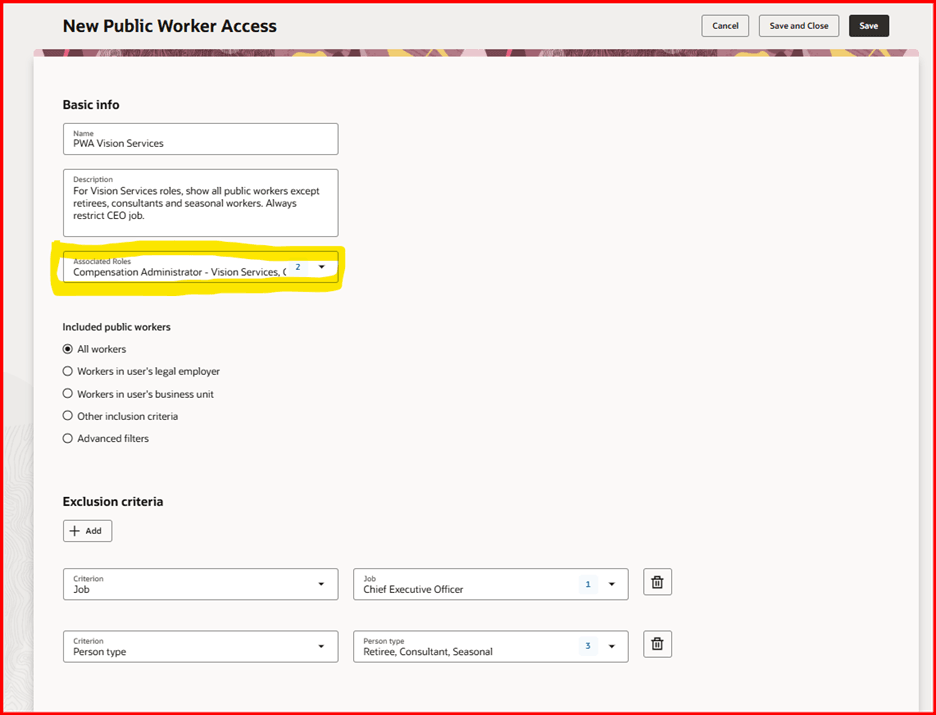 Roles Can Be Assigned to a Public Worker Access Configuration
