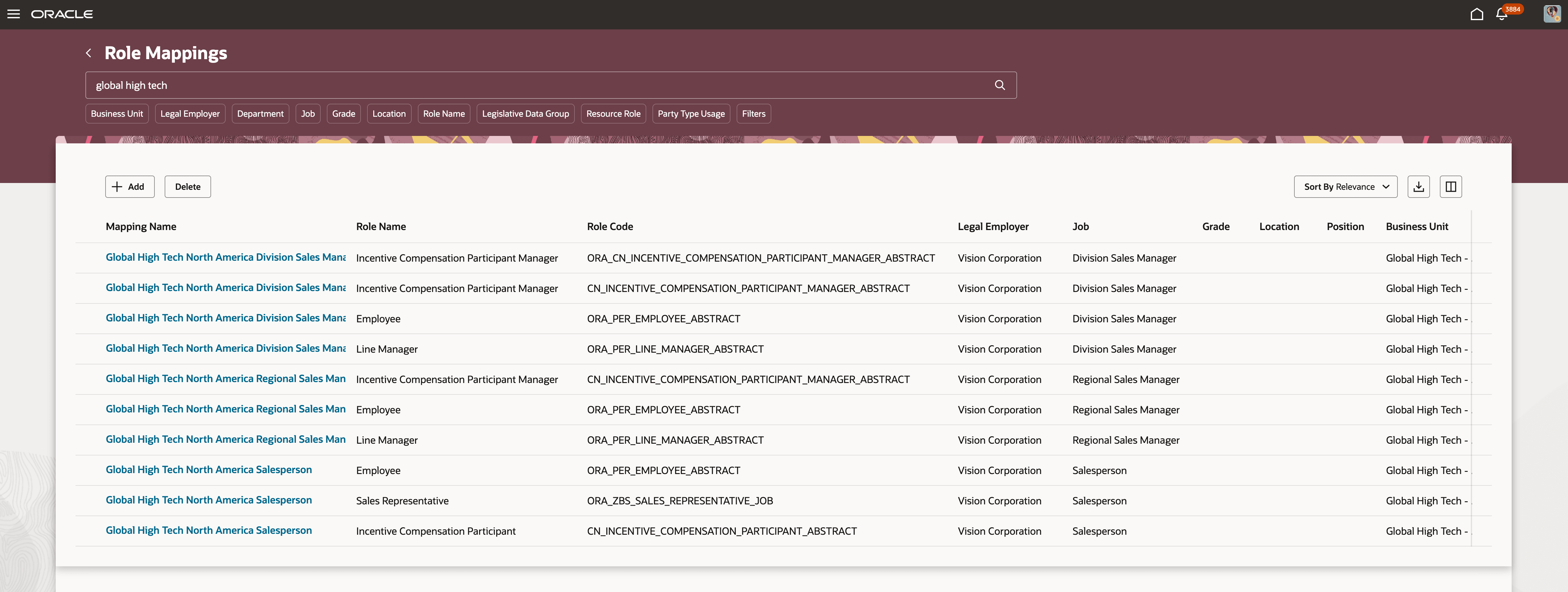 Role Mappings Landing Page with Mappings Search