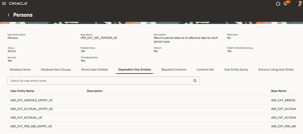 Dependent User Entities page