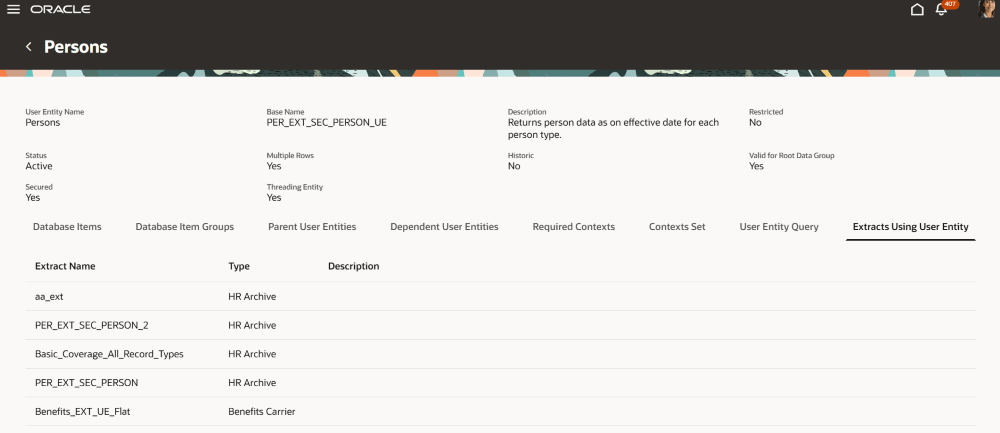 Extracts Using User Entity