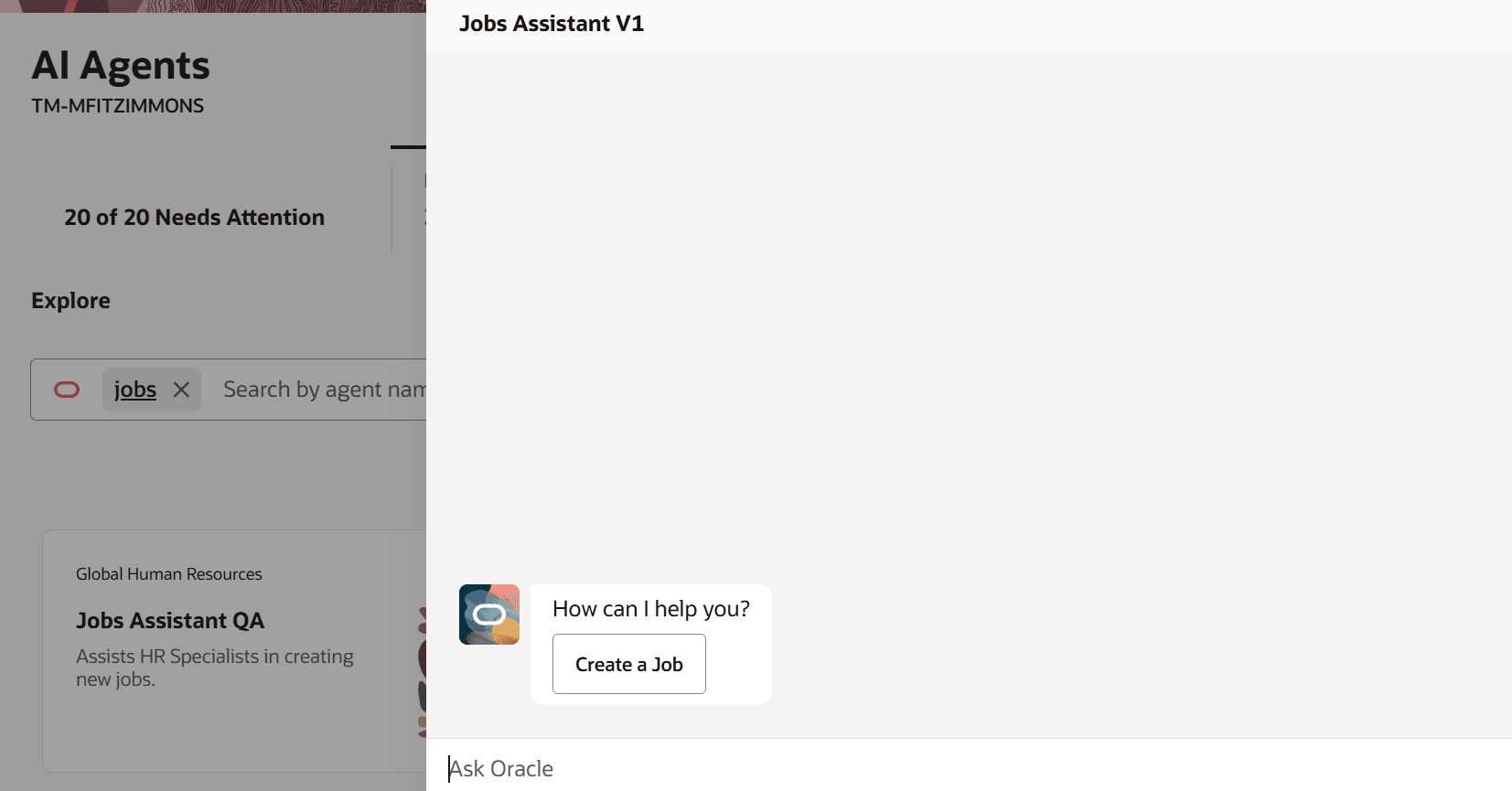 Jobs Assistant AI Agent showing the initial question