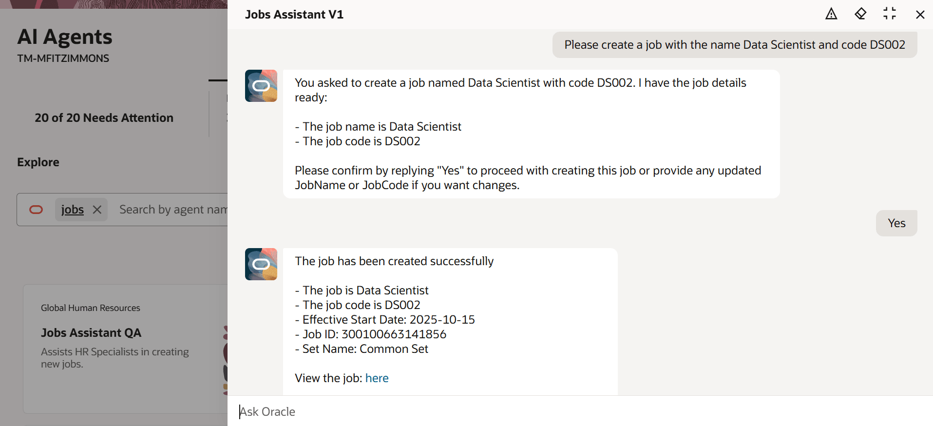 Creating a job when Job Code Generation Method is set to Manual